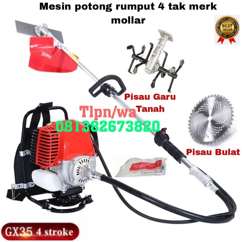 Mesin potong rumput 4 tak Honda merk mollar komplit pisau Garut tanah