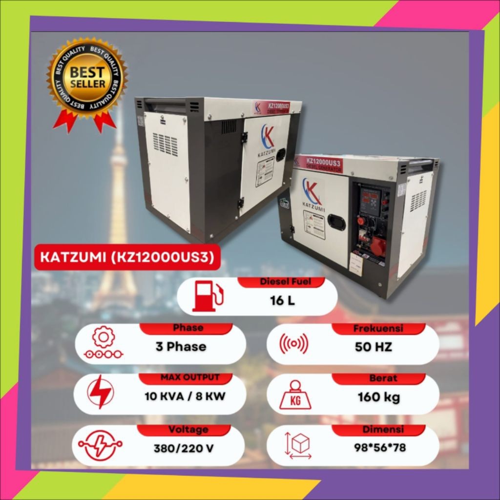 Genset 10KVA Katzumi KZ12000US 1 Phase Silent Diesel