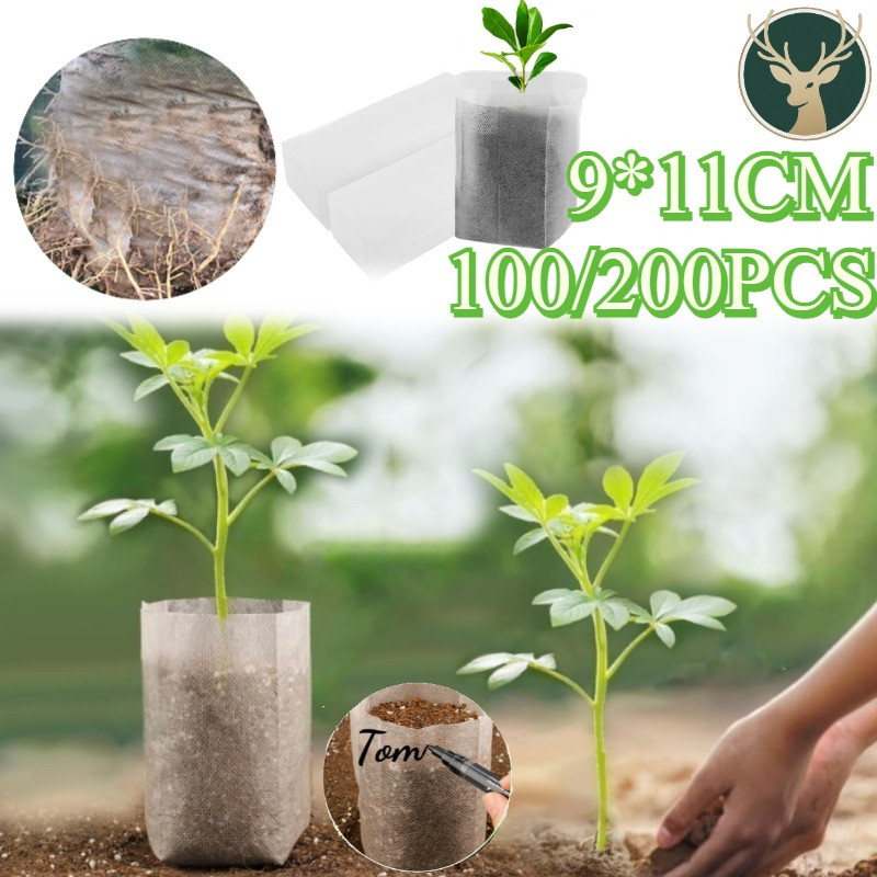 100/200PCS 9*11cm Pot Biodegradable Polybag Semai/ Seedling Bag/  Non Woven Nursery Pot Benih Bibit 