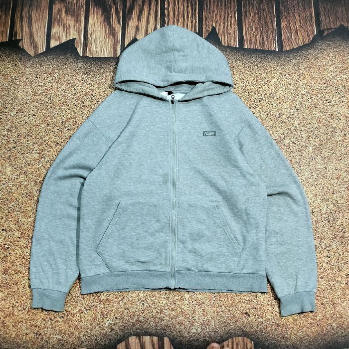 jaket zip hoodie abu abu pria FCMM jemper berkerundung casual murah bagus size XL