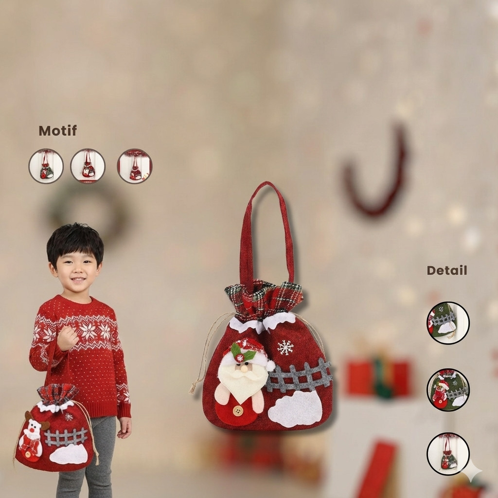 Kantong Kado Tas Serut Snack Christmas Anak Hadiah Santa Hampers Souvenir  Natal