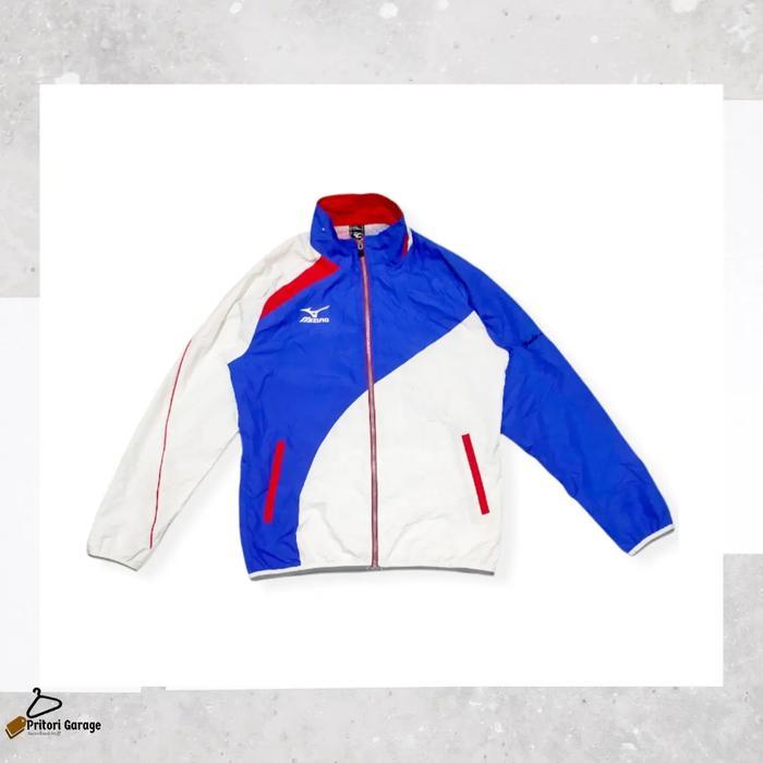 Windbreaker Tracktop Jacket Mizuno Color Block Bkue White Red Vintage