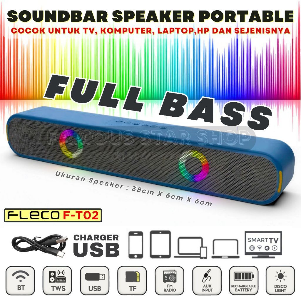 BISA COD MURAH BANGET Speaker Bluetooth Full Bass TV, Laptop, Komputer, HP SOUNDBAR FLECO F-T02 Spea