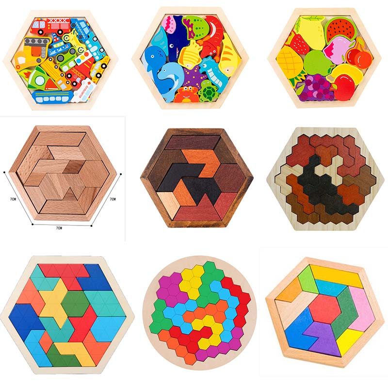 Hexagonal Alien Chess Tangrams Bratorming 11-piece Block Puzzle Jigsaw Classical Puzzle Children's T