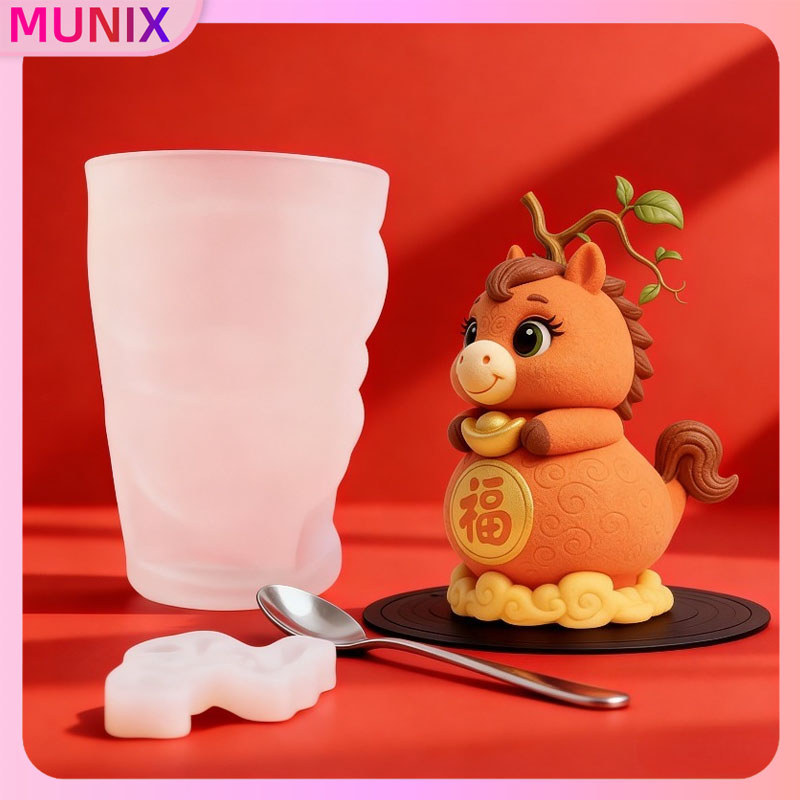 Cetakan Kue Imlek Tahun Kuda, Cetakan Puding Karakter, Cetakan Silikon Tahan Panas, Untuk Kue Kukus 