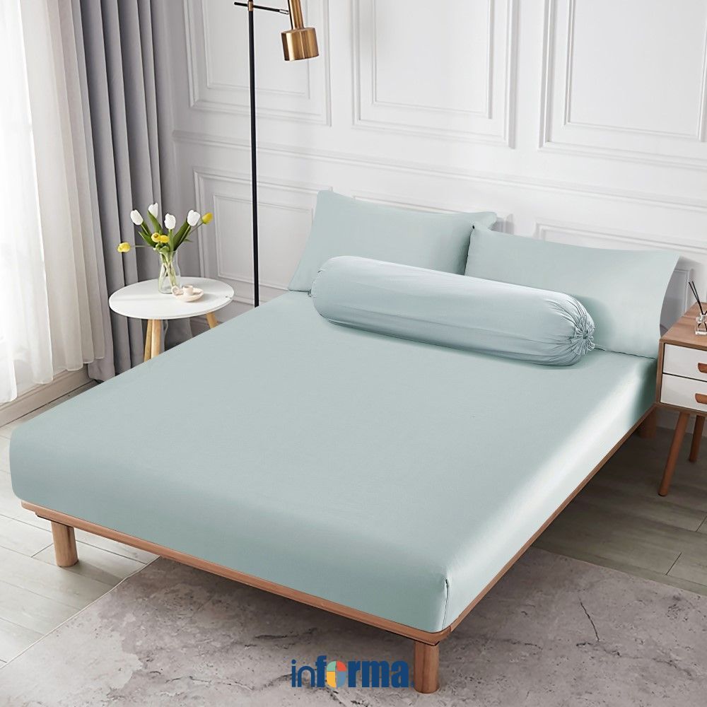 Informa Seprai Super King Katun Fitted - Biru Muda Sprei Seprei Sprai Sepray Bed Sheet