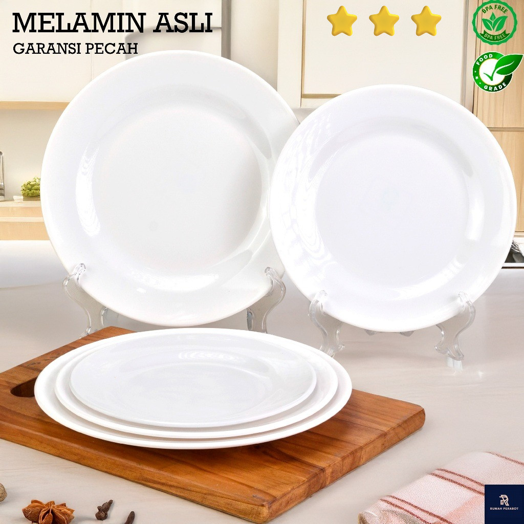 Piring Melamin Dangkal/Piring Bulat Murah Putih Polos Mewah Ala Resto Piring Saji Ceper 7/8/9 Inch