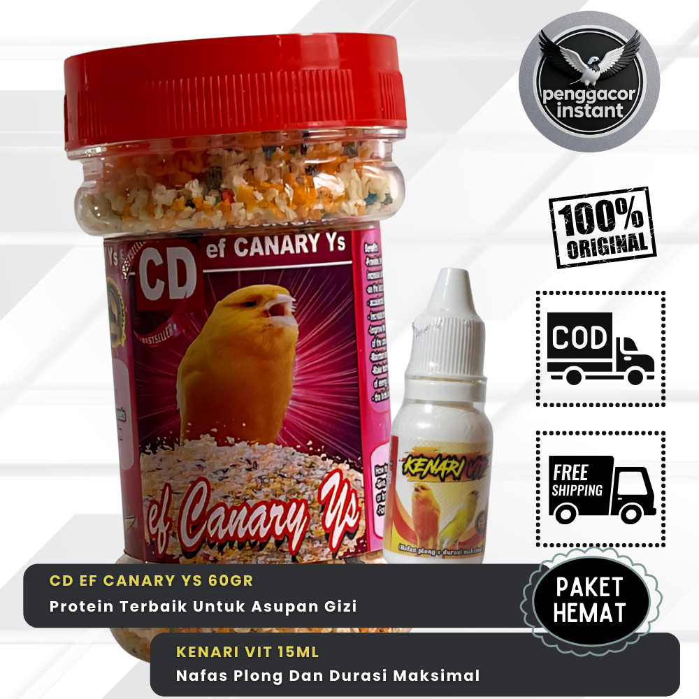PAKET HEMAT CD EF CANARY YS 60gr dan KENARI VIT 15ml Pakan Harian Napas Plong Untuk Burung Kenari