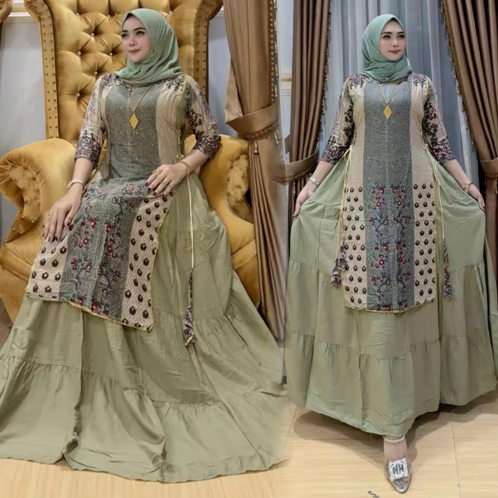 Daster Wanita Hindi Lidah Jedipa Rayon Pre Miyum Adem LD 110 120 PB 138 Lengan Panjang Tali Samping 