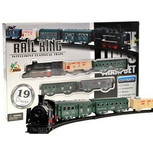 Mainan Anak Kereta Api Rail King 5 Gerbong | Lokomotif Berjalan Pada Rel Gerbong Barang Penumpang