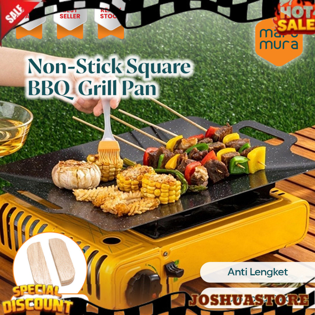 Square BBQ Grill Pan | Non stick | Alat Pemanggang Anti Lengket | Wajan Teflon Kotak BBQ PALING DICA