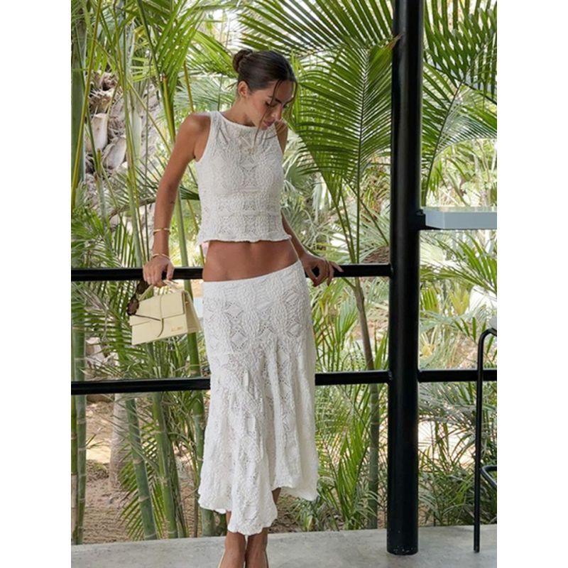 ChubChic COD Set Rok Wanita Lace Crop Top Rok Midi Setelan Korea Style Baju Wanita Sexy Elegan Slim 