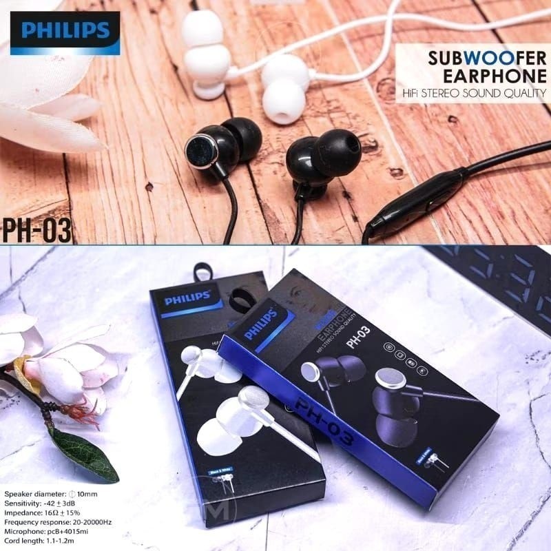 JC HF HEADSET PHILIPS PH-03 STEREO EXTRA BASS PACKING IMPORT EARPHONE Headset Termurah ExtraBass Pre