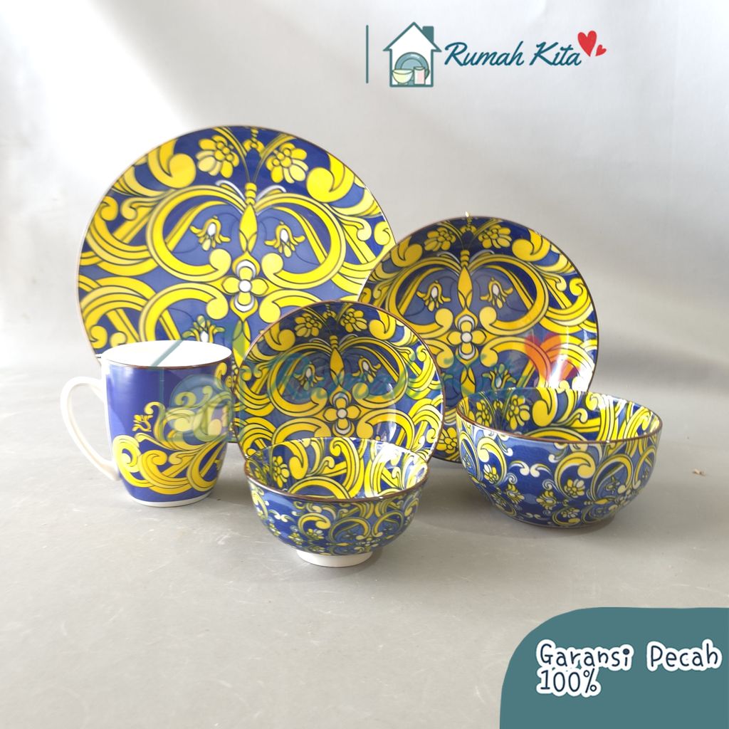 NAKAMI Piring Mangkok Keramik Batik Bermotif Aesthetic Cantik Elegant