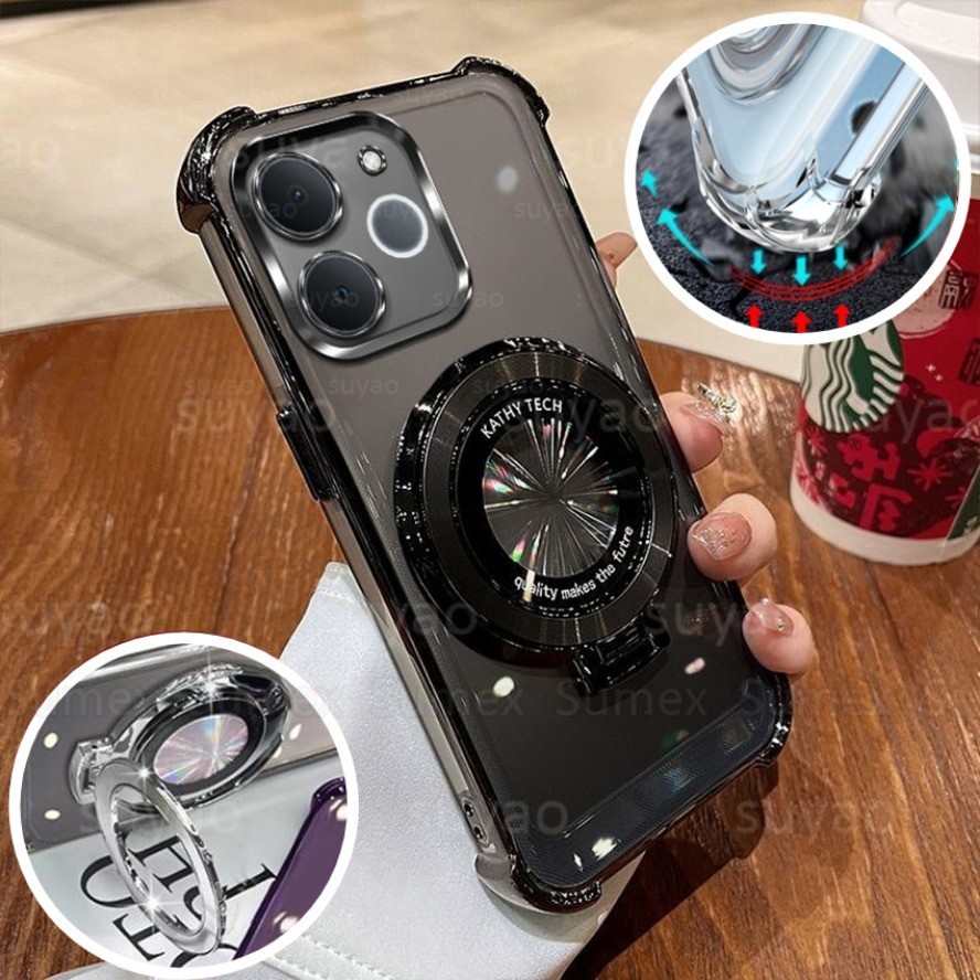 Untuk Realme Note70 Catatan 70 4G Plating Soft TPU Phone Case Magnetic Stand Holder Clear Casing Sho