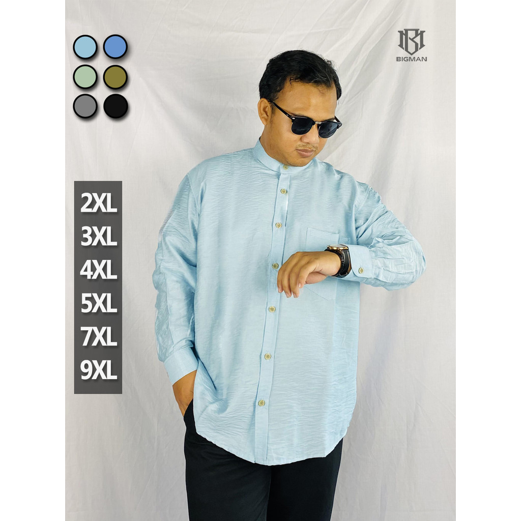 Kemeja Pria Jumbo Lengan Pnajang Terbaru Bahan Linen Kerah Shanghai Over Size Big Size