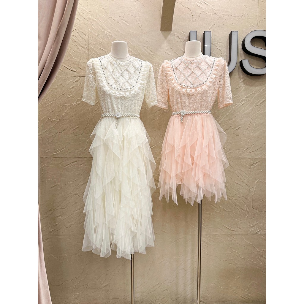 Laudofficial Molla Dress /Dress Pesta Brokat Wanita Rok Tutu Lengan Pendek