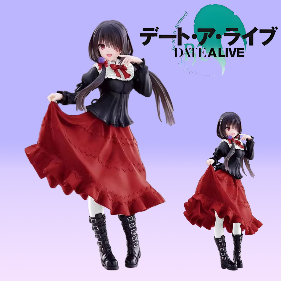 18CM DATE A LIVE Tokisaki Kurumi Anime Figure Cute Girl Model PVC Red Dress Dress Up Stanng Car Inte