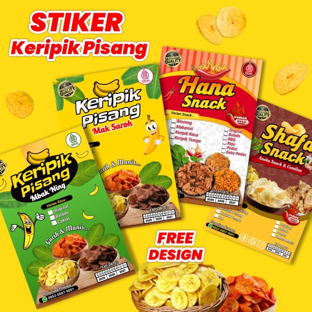 TERLARIS ( isi 100 pcs stiker ) Stiker Keripik Pisang Stiker Keripik Pisang Lumer Stiker Pisang Cokl