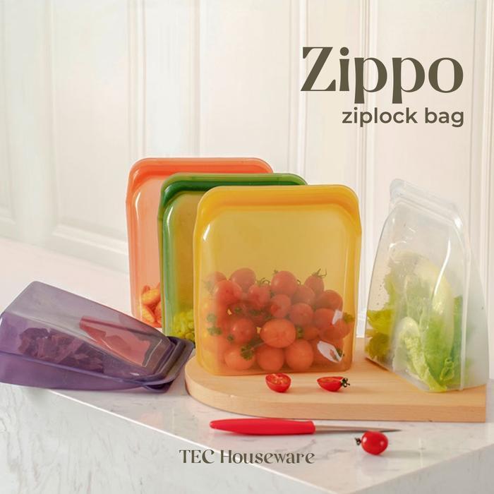Diskon ZIPPO Silicone Bag Wadah Food Grade Strorage Kantong Makanan - Transparan, 1000ml