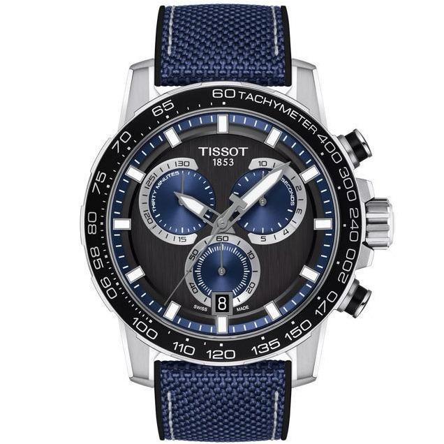 Tissot Supersport Chronograph 45.5MM Blue Dial Black Tone Quartz Watch Jam Tangan Pria Original T125