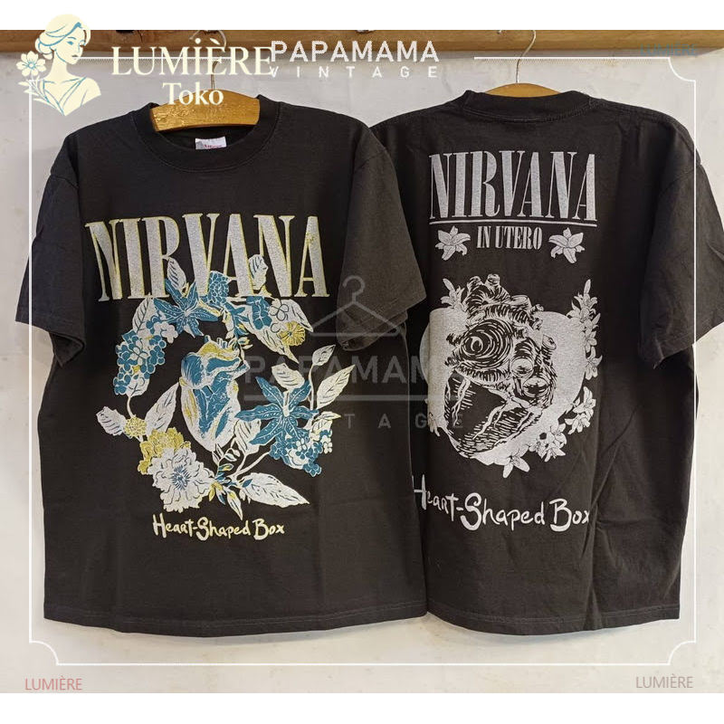 COD(dikirim dalam 24 jam)LUMIÈRE Toko Kaos Vintage Tour Band Rock Nirvana Heart-Shaped Box Tag Hanes