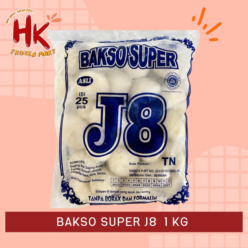 Bakso Super J8 1kg isi 25 butir | baso sapi campur ayam seblak tela tela termurah | HK Frozen Mart