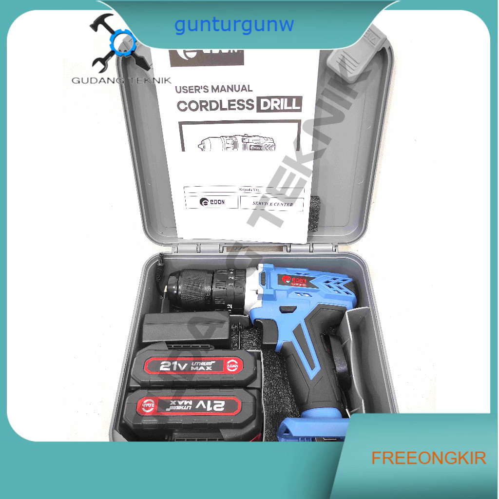 Mesin Bor CORDLESS 10mm EDON 21V LV3-2110 / Mesin Bor tangan BATERAI 10 mm 21 volt Edon LV3 2110 - I