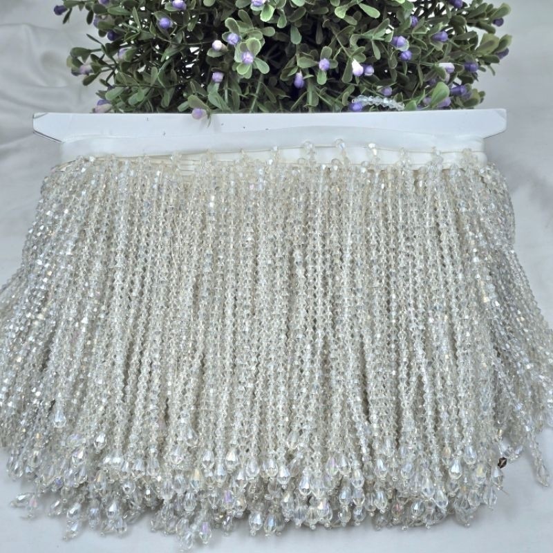 (PER METER) - RUMBAI CEKO. UKURAN 15 CM. RENDA TASSEL KRISTAL (PER METER)