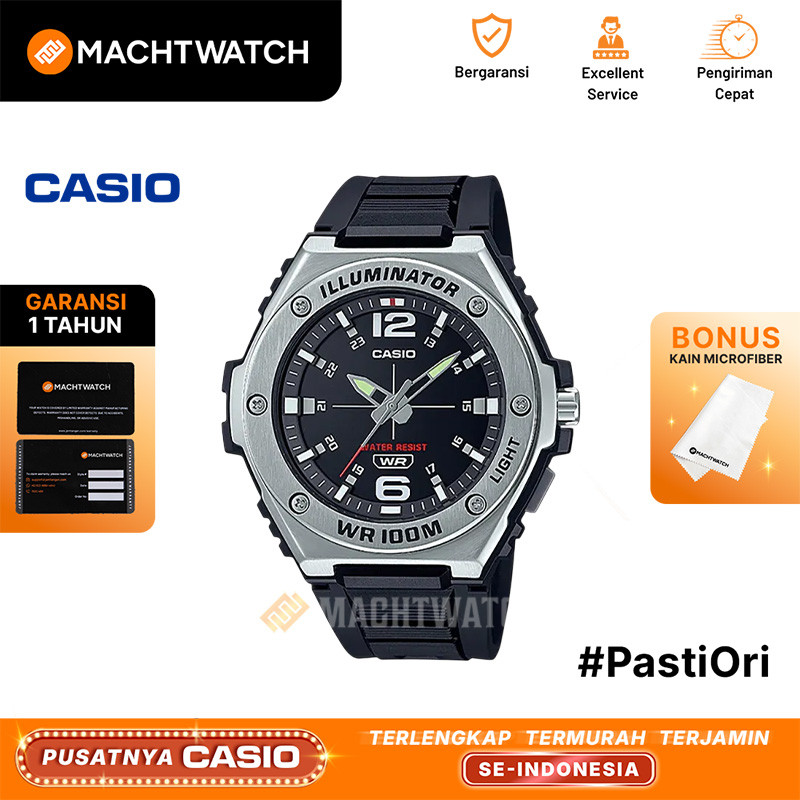 Jam Tangan Pria Casio General MWA-100H-1AVDF MWA100 MWA-100H Illuminator Black Dial Black Resin Band
