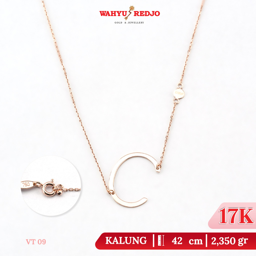 Kalung Emas Putih Rosegold Alfabet Huruf 17K Wahyu Redjo