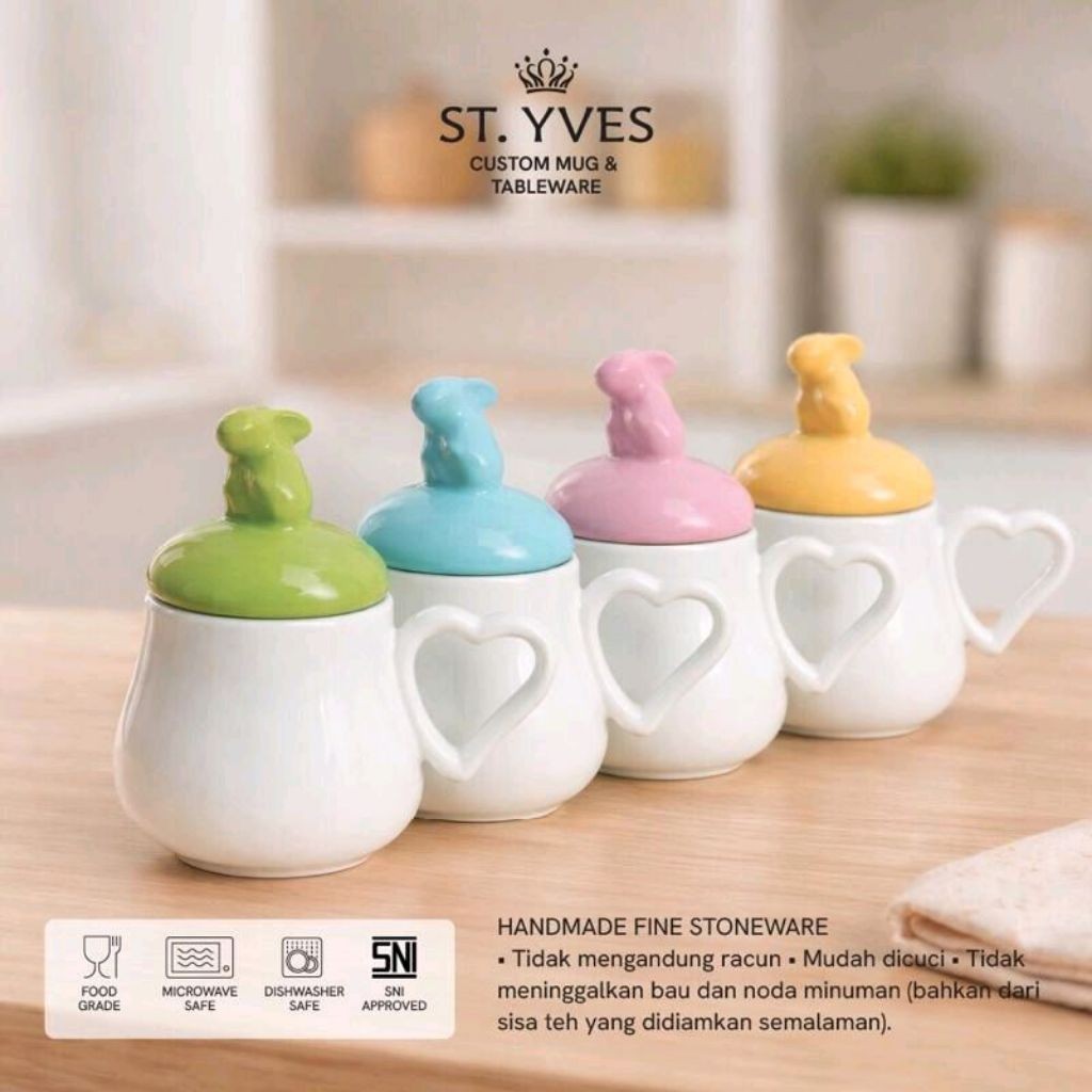 St Yves Heart Pear Mug Cangkir Keramik Mug Keramik Mug tutup kelinci Mug Handle Hati  Dengan Tutup k