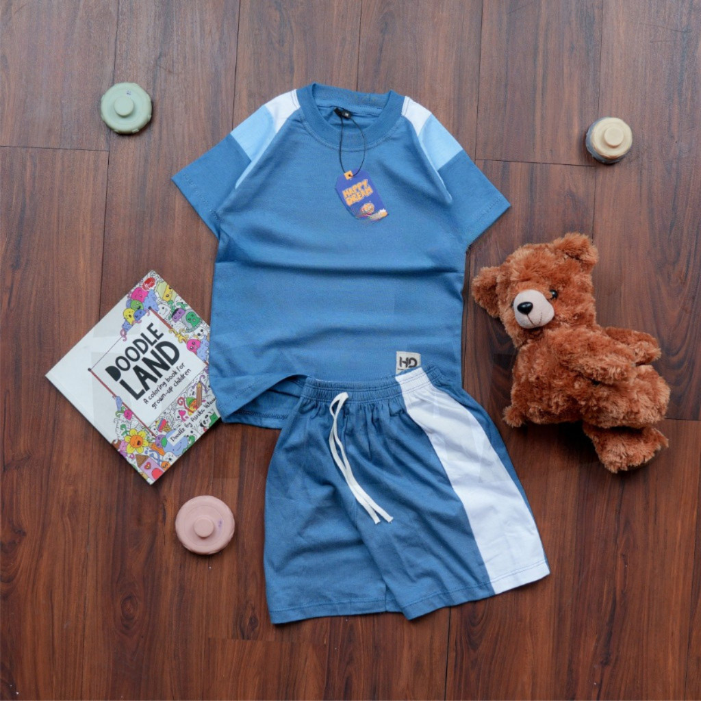Setelan anak laki laki kombinasi denim polos putih stripe | Baju celana oneset anak perempuan