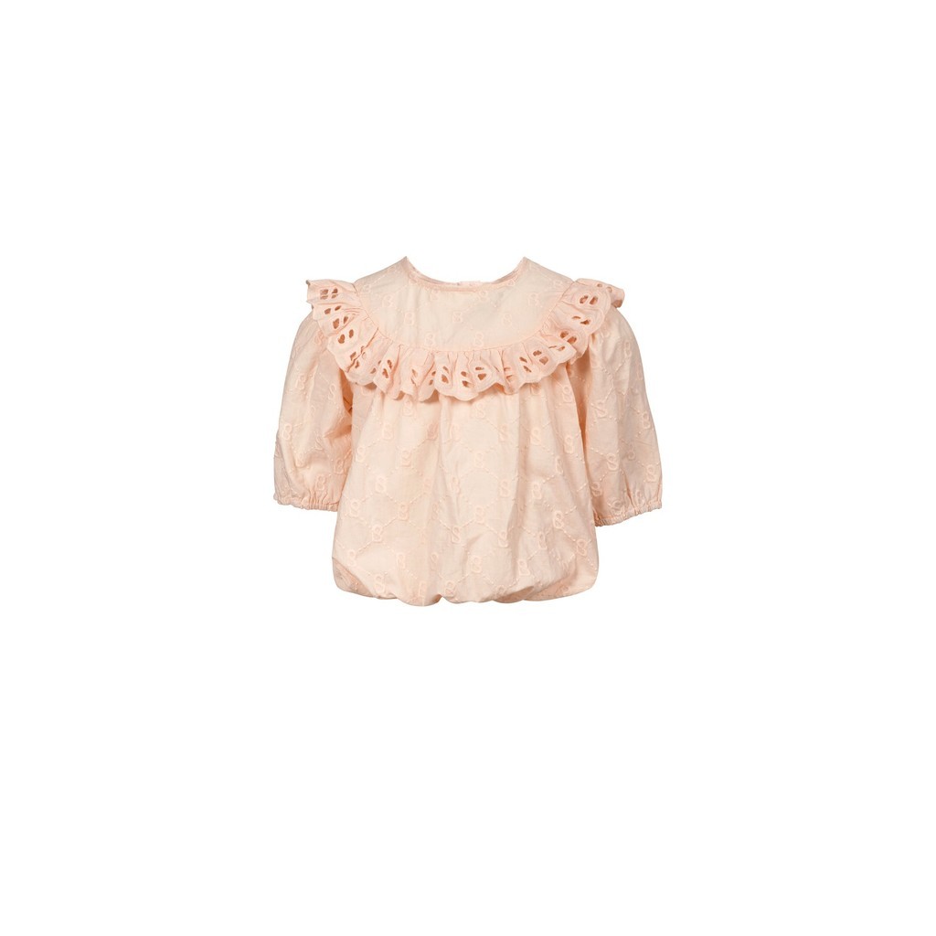 Buttonscarves Monogram Beverly Ruffled Blouse - Peach Skin