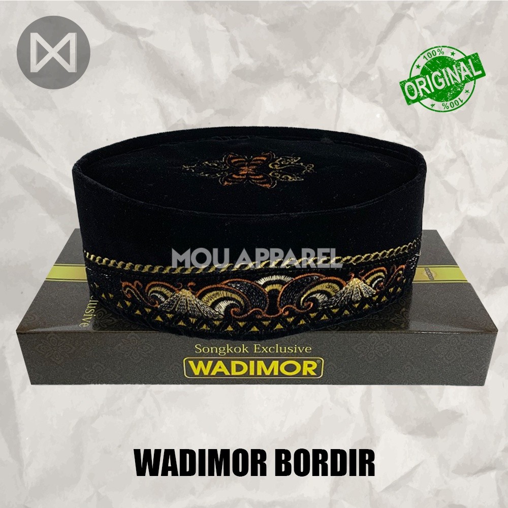 (Naya TW) Songkok WADIMOR BORDIR AC Original Tinggi 9 Cm Peci Sholat Pria Dewasa Hitam Full Motif Ba
