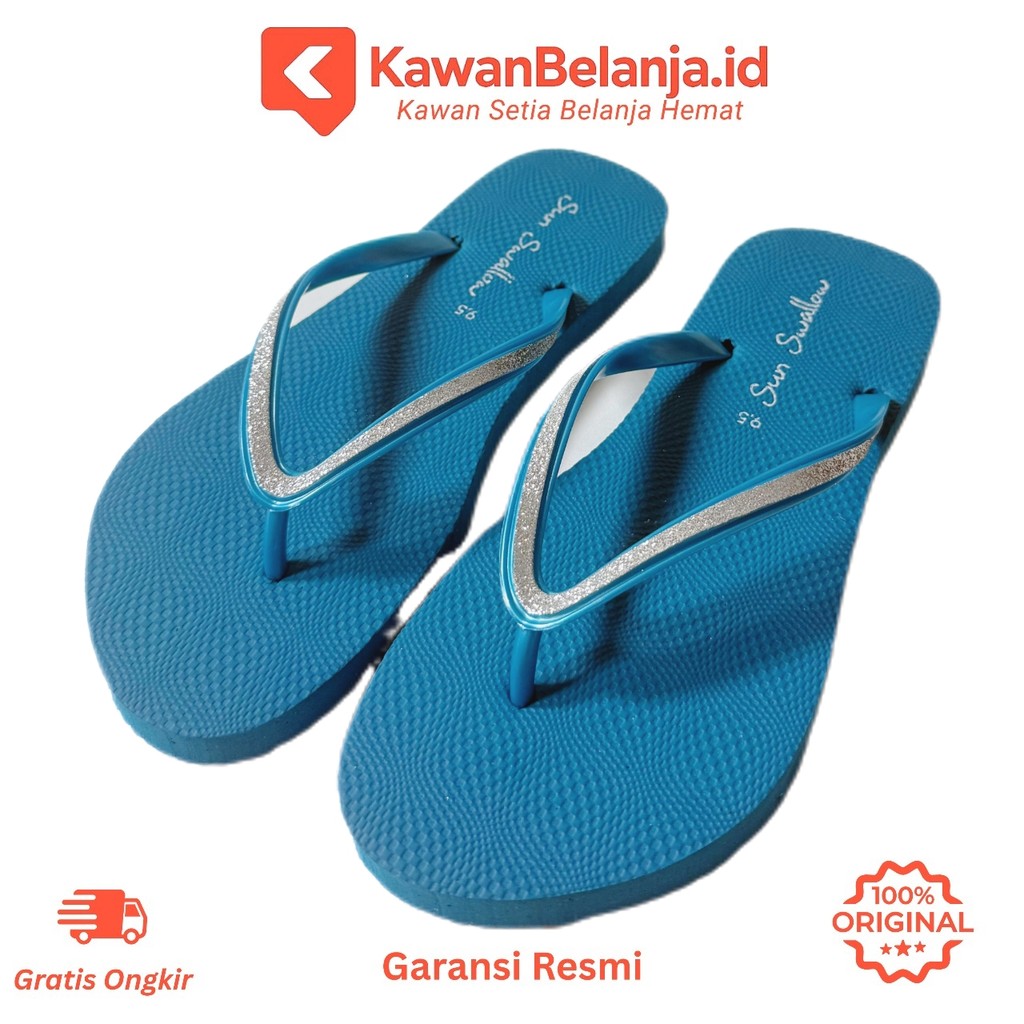 SUN SWALLOW Crystal Sandal Jepit Karet Tali Glitter Wanita Perempuan Pink Tosca Biru Hitam Emas