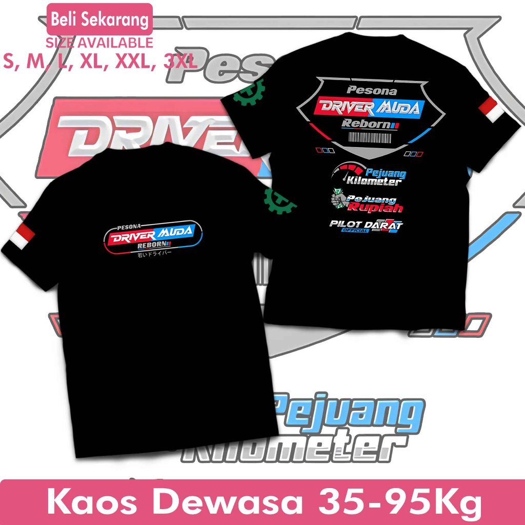 Kaos Pria Tshirt Distro Size S M L XL XXL 3XL Motif PESONA DRIVER MUDA REBORN Kaos Katun Combed