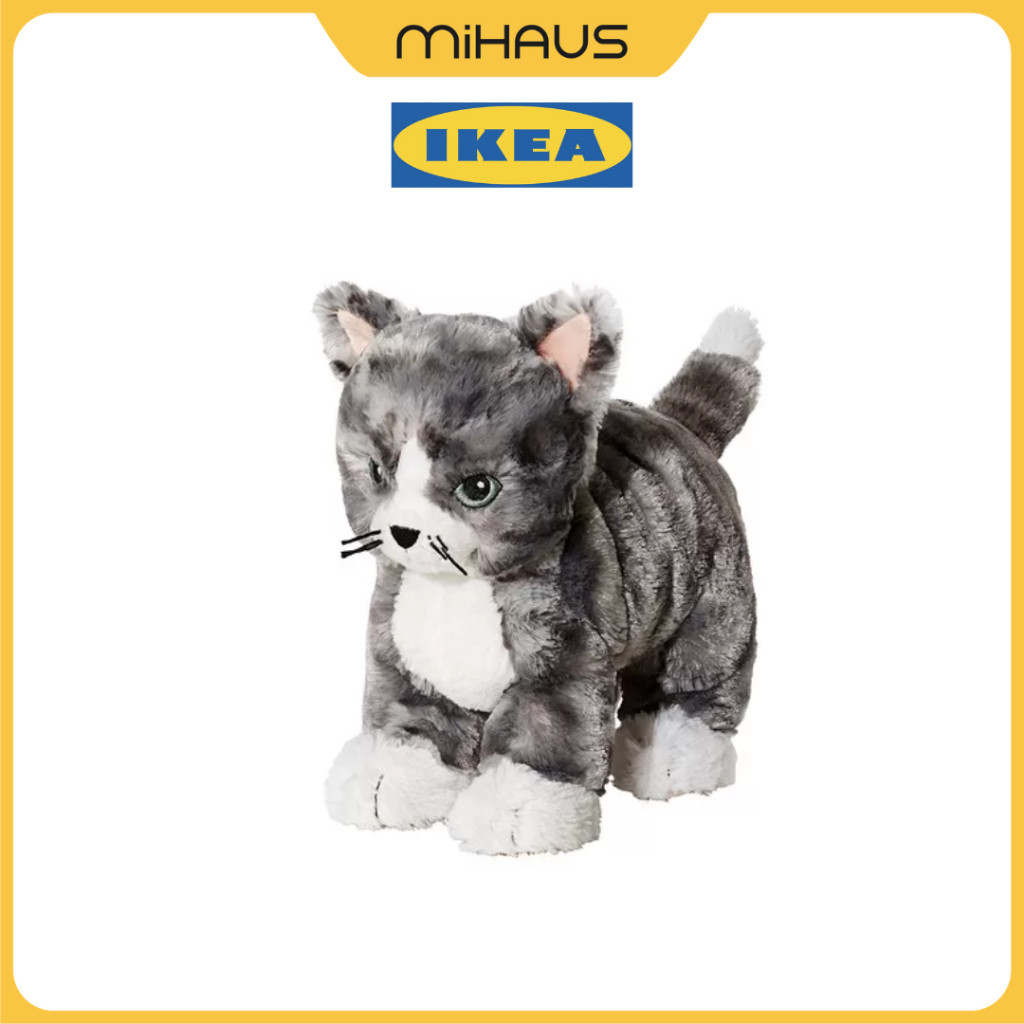 TERLARIS IKEA LILLEPLUT  Boneka kecil, motif kucing abu-abu, putih