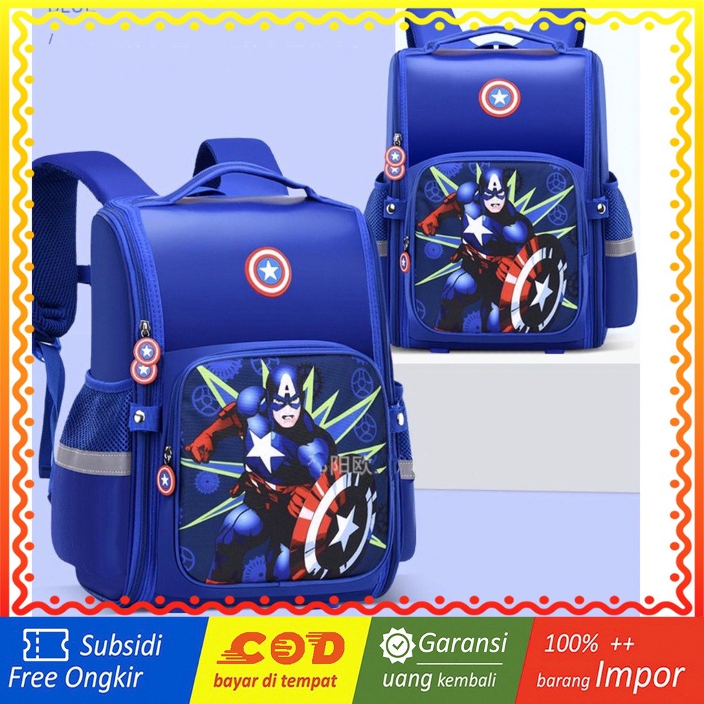 WWH16 Tas Anak Sekolah SD Ransel Spiderman Captain Backpack Murah MKT