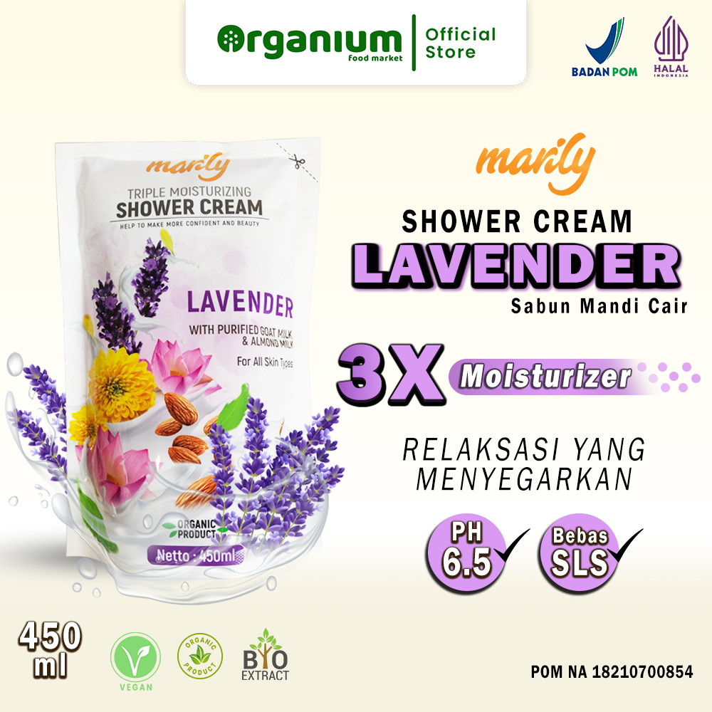 Body Wash MARILY Sabun Mandi Cair Organik Bebas SLS Lavender - 450ML