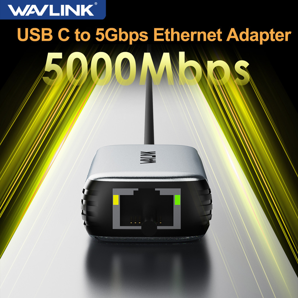 WAVLINK USB C to 5Gbps Ethernet Adapter Driver-Free RJ45 Gigabit Ethernet Network Adapter 95W For La