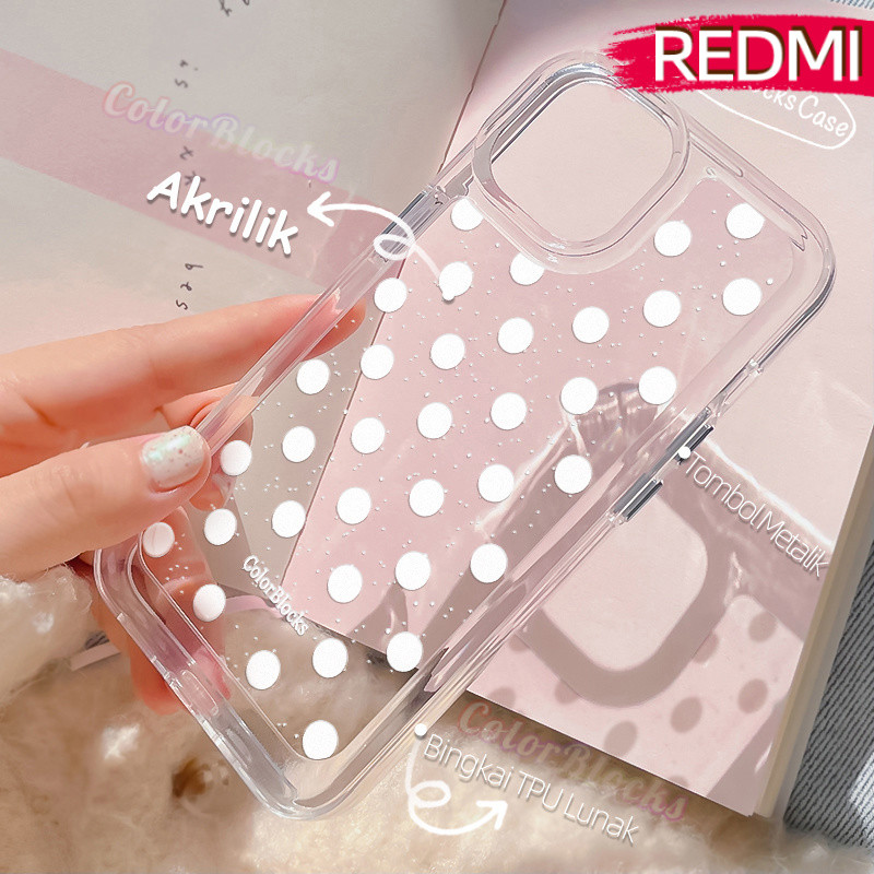 Estetik Polka-dot Case Bening Redmi-Note 14 12 13 14-Pro REDMI-13C 9C 12C A3 10C 11 9 10 PRO Casing 