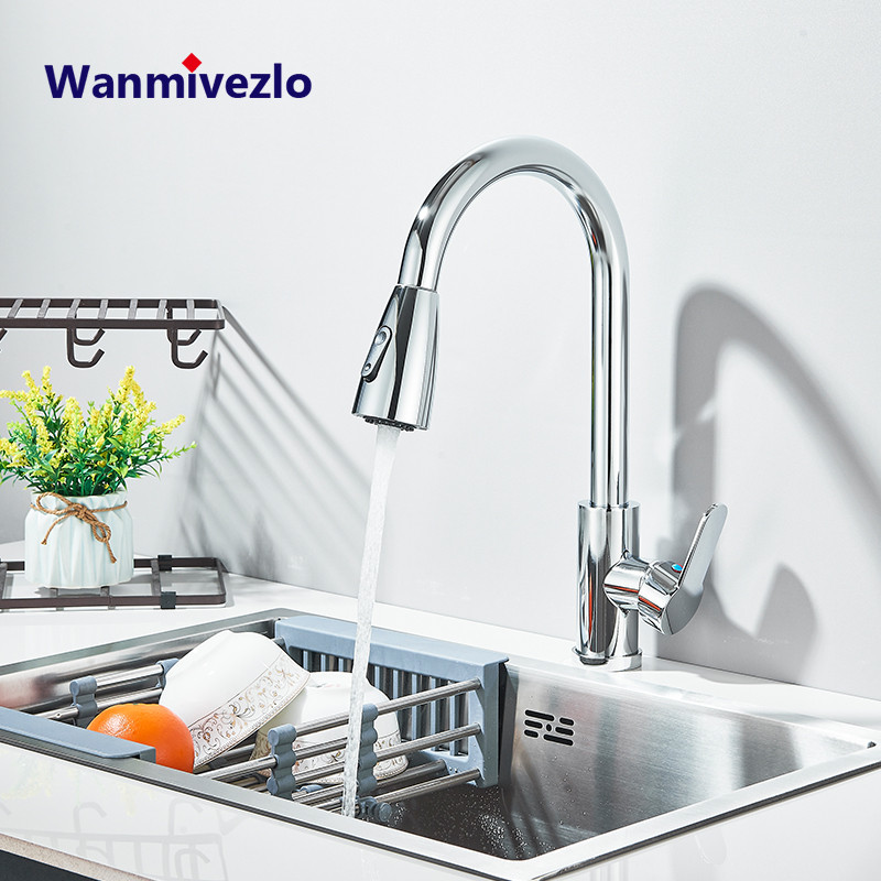 Wanmivezlo Kitchen Faucets Pull Out Kitchen Tap Cold Hot Water Tap Single Handle Mixer Tap Deck Moun