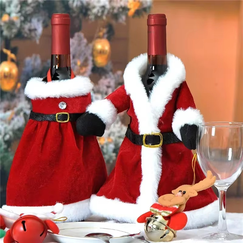 Creative Christmas Wine Bottle Decoration Set Gold Velvet Dress Sleeve Wine Bottle Bag Sleeve Christ