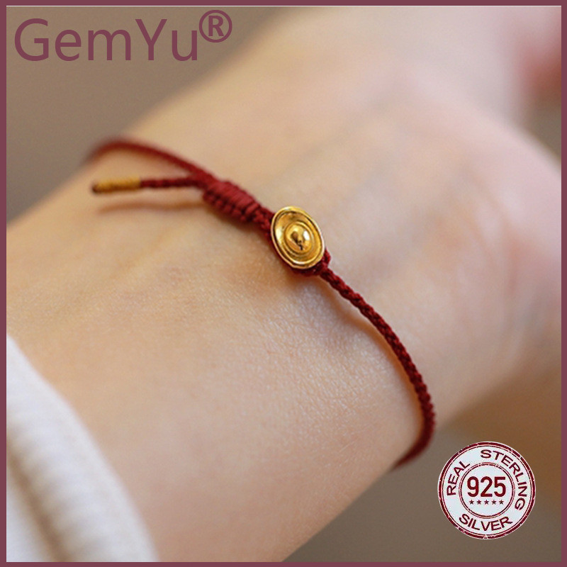 GemYu GemYu Gelang Tali Merah Ingot Emas untuk Pria dan Wanita Perhiasan Tali Merah Tahun Zodiak