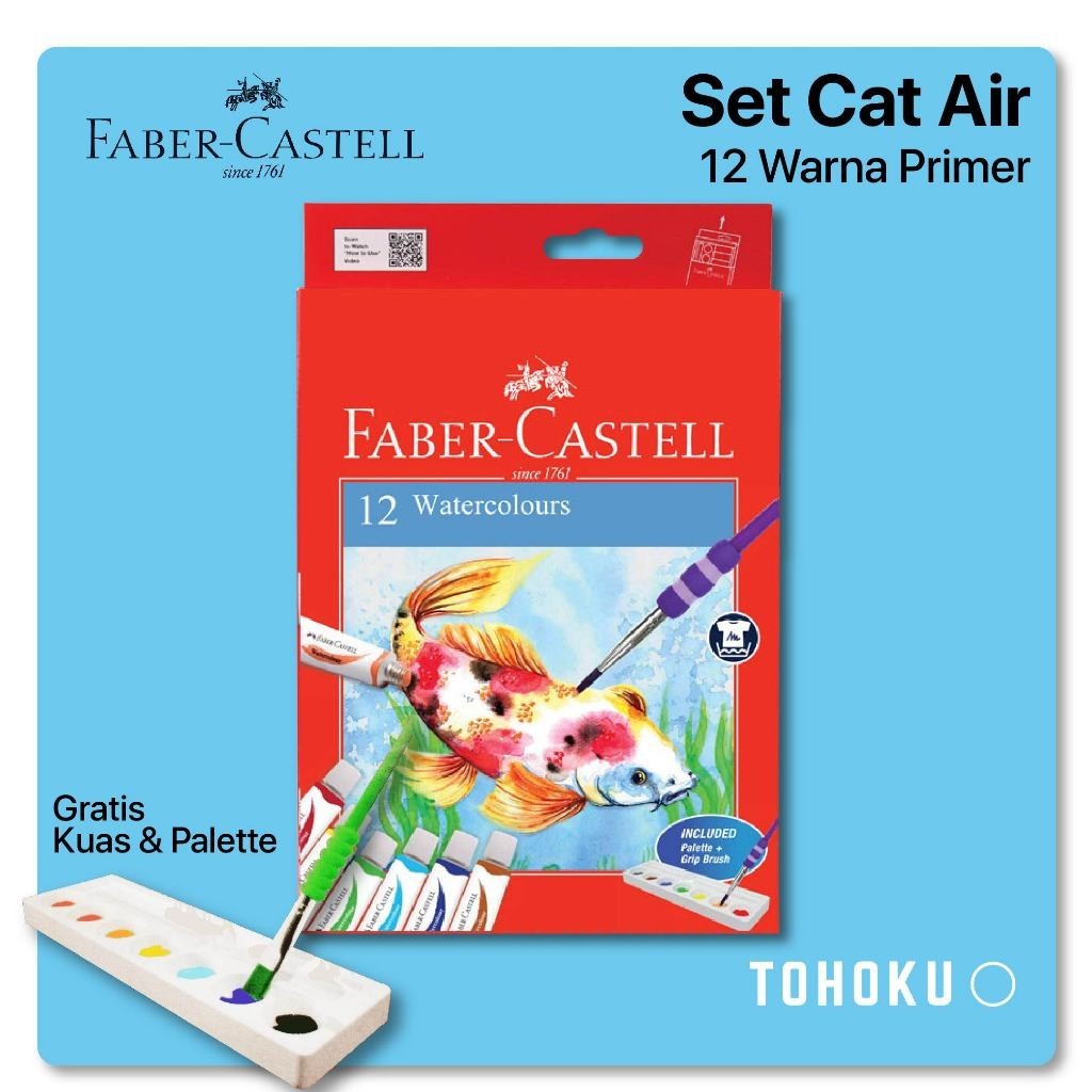 (JoyBox Id) Set Melukis Faber-Castell - Cat Air / Akrilik 12 Warna dengan Kuas dan Palet - Faber Cas