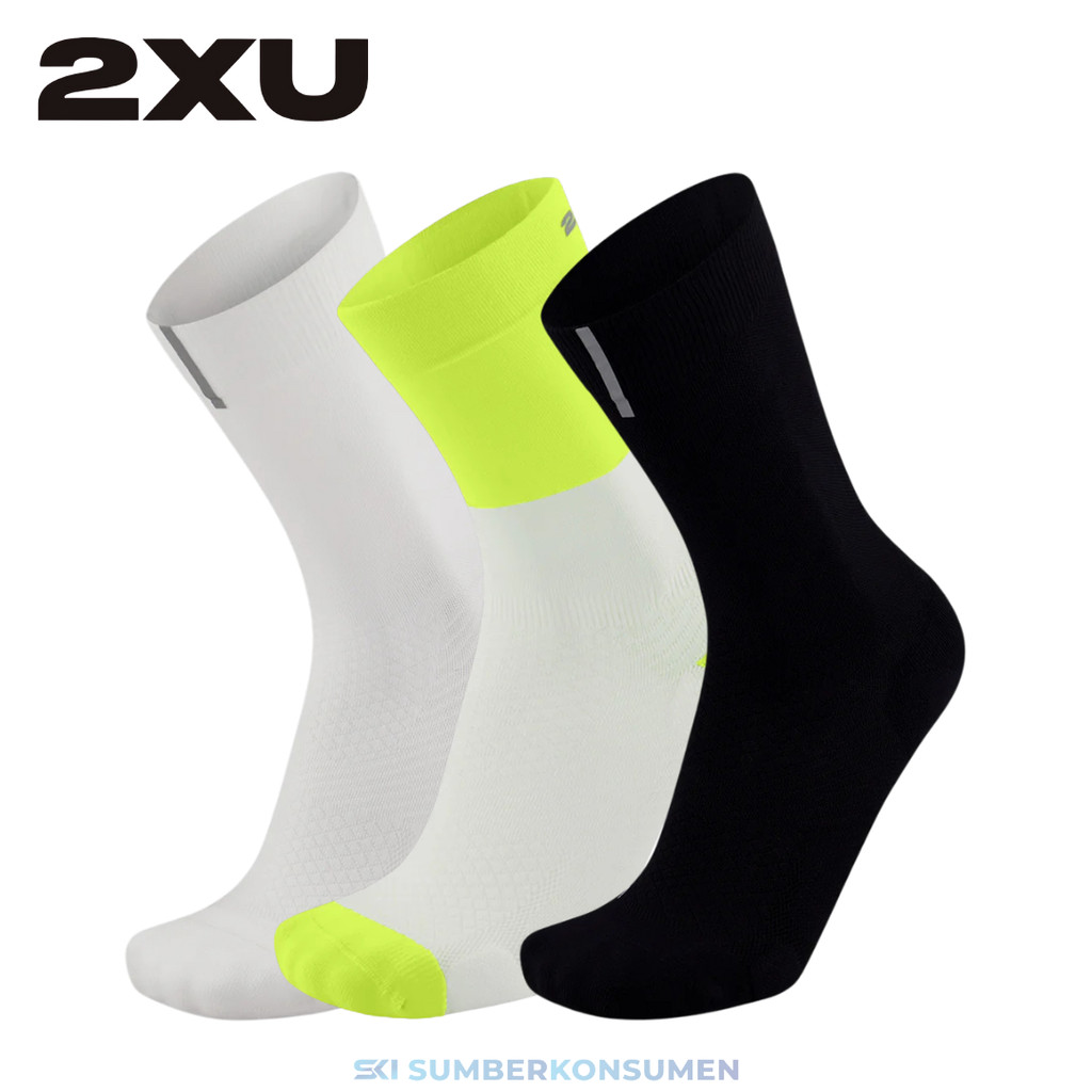 2XU Vectr Reflective Crew Socks / Running Sock Kaos Kaki Lari Compression