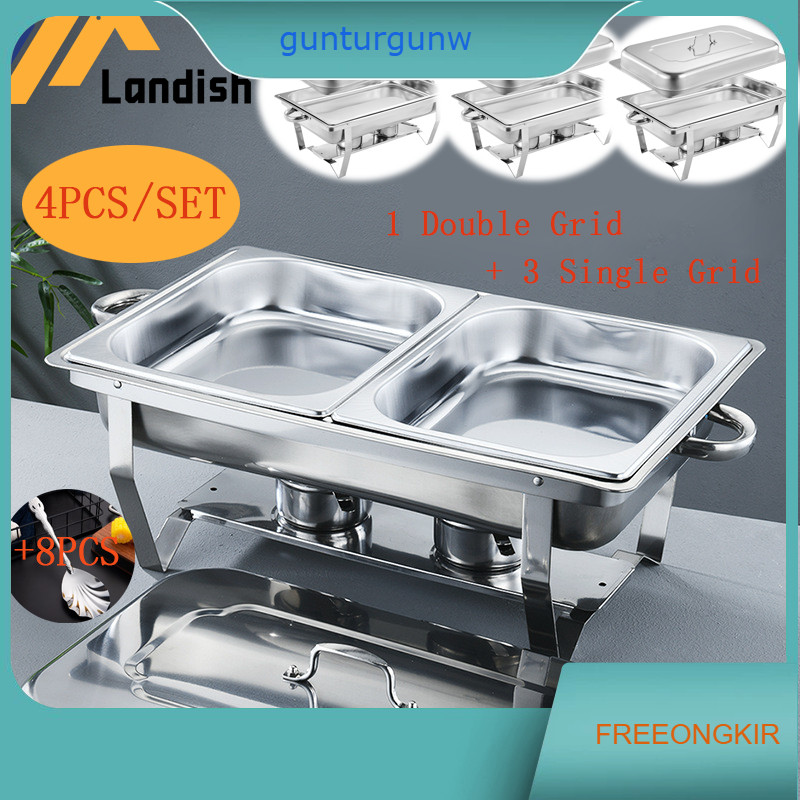 Paket Prasmanan Kotak Stainless 4 Set 12L Prasmanan Jumbo Chafing Dish Kompor Prasmanan Persegi Panj
