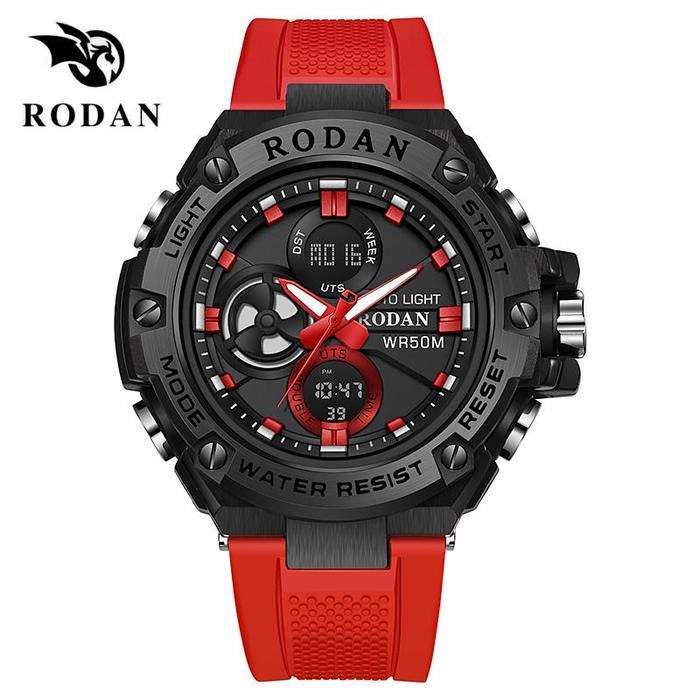 RODAN 8001  JAM TANGAN SPORT PRIA  FREE BOX Watches unisex Kaca Stainless - MERAH