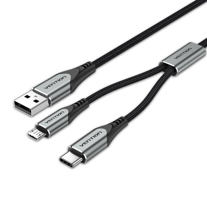 [PROMO]New Kabel USB to USB-C + Micro USB Multi charger Micro USB Type C Braided - CQG, 0.5 Meter